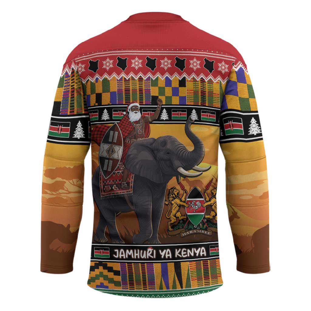 Kenya Safari Christmas Hockey Jersey Black Santa Riding Elephant - Heri ya Krismasi