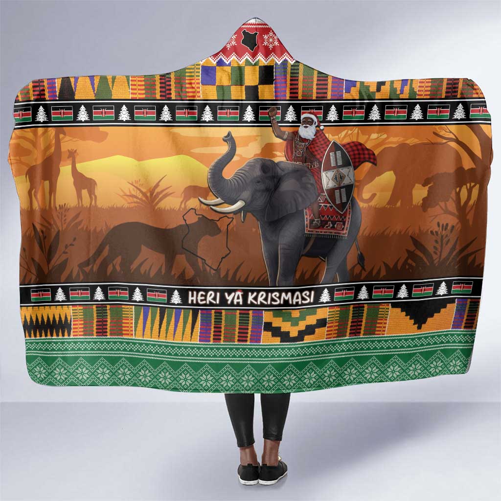 Afro Christmas in Kenya Safari Hooded Blanket Black Santa Riding Elephant - African Pride