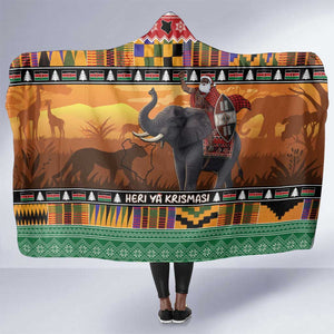 Afro Christmas in Kenya Safari Hooded Blanket Black Santa Riding Elephant - African Pride