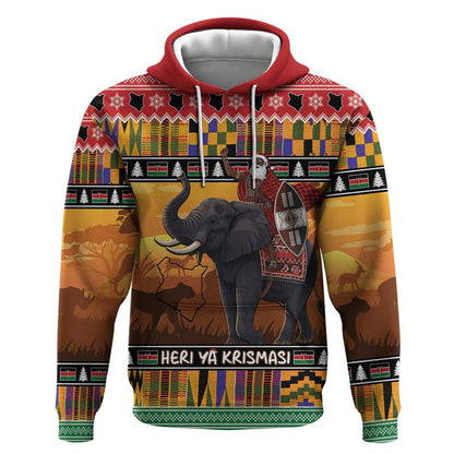 Afro Christmas in Kenya Safari Hoodie Black Santa Riding Elephant - African Pride