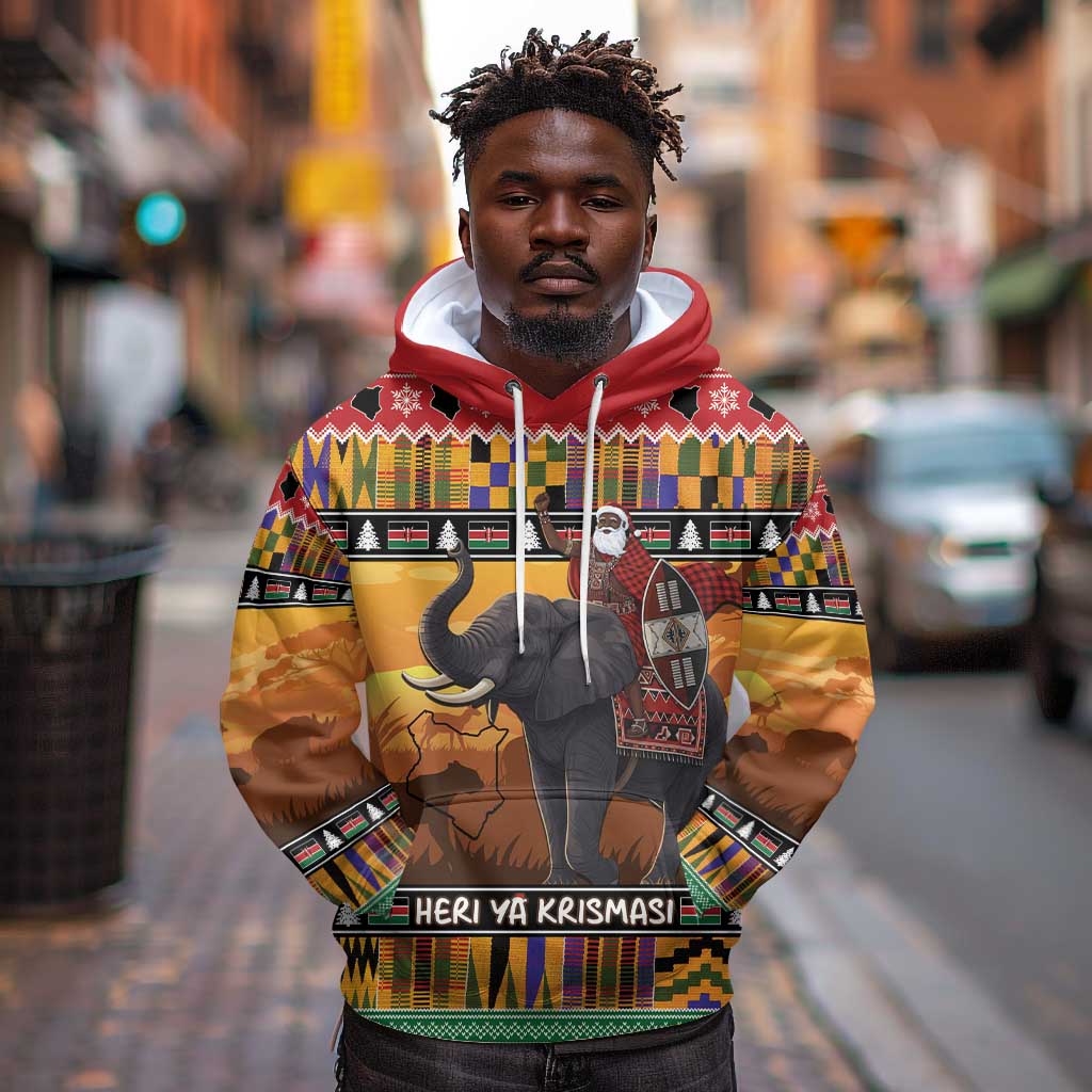 Afro Christmas in Kenya Safari Hoodie Black Santa Riding Elephant - African Pride