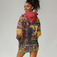 Afro Christmas in Kenya Safari Hoodie Dress Black Santa Riding Elephant - African Pride