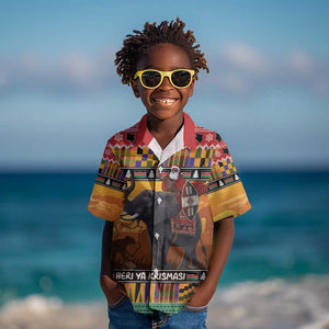 Afro Christmas in Kenya Safari Kid Hawaiian Shirt Black Santa Riding Elephant - African Pride