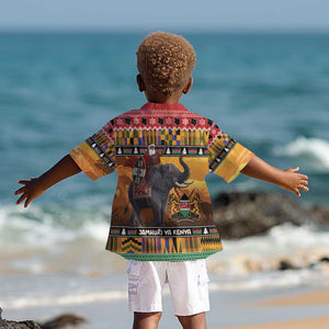 Afro Christmas in Kenya Safari Kid Hawaiian Shirt Black Santa Riding Elephant - African Pride