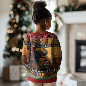 Afro Christmas in Kenya Safari Kid Ugly Christmas Sweater Black Santa Riding Elephant - African Pride