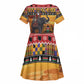 Afro Christmas in Kenya Safari Kid Short Sleeve Dress Black Santa Riding Elephant - African Pride
