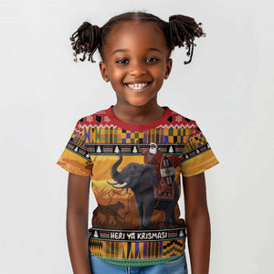 Afro Christmas in Kenya Safari Kid T shirt Black Santa Riding Elephant - African Pride