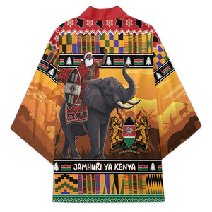 Kenya Safari Christmas Kimono Black Santa Riding Elephant - Heri ya Krismasi
