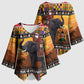 Kenya Safari Christmas Kimono Sleeve Blouse Black Santa Riding Elephant - Heri ya Krismasi