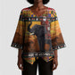 Kenya Safari Christmas Kimono Sleeve Blouse Black Santa Riding Elephant - Heri ya Krismasi