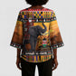 Kenya Safari Christmas Kimono Sleeve Blouse Black Santa Riding Elephant - Heri ya Krismasi