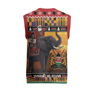 Afro Christmas in Kenya Safari Christmas Knitted V-Neck Vest Black Santa Riding Elephant - African Pride