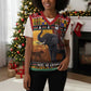 Afro Christmas in Kenya Safari Christmas Knitted V-Neck Vest Black Santa Riding Elephant - African Pride