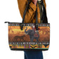 Afro Christmas in Kenya Safari Leather Tote Bag Black Santa Riding Elephant - African Pride