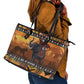 Afro Christmas in Kenya Safari Leather Tote Bag Black Santa Riding Elephant - African Pride