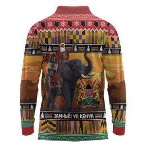 Afro Christmas in Kenya Safari Long Sleeve Polo Shirt Black Santa Riding Elephant - African Pride