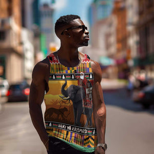 Afro Christmas in Kenya Safari Men Tank Top Black Santa Riding Elephant - African Pride