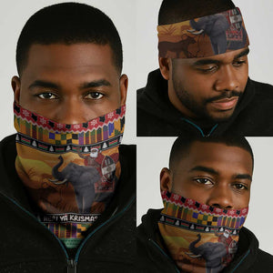 Afro Christmas in Kenya Safari Neck Gaiter Black Santa Riding Elephant - African Pride