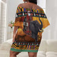 Afro Christmas in Kenya Safari Off Shoulder Short Dress Black Santa Riding Elephant - African Pride
