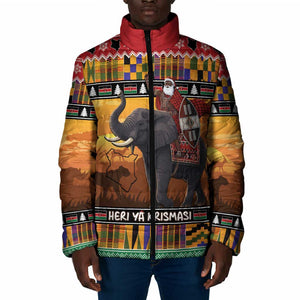 Kenya Safari Christmas Padded Jacket Black Santa Riding Elephant - Heri ya Krismasi