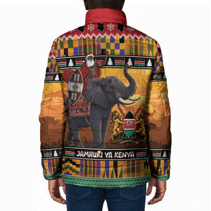Kenya Safari Christmas Padded Jacket Black Santa Riding Elephant - Heri ya Krismasi