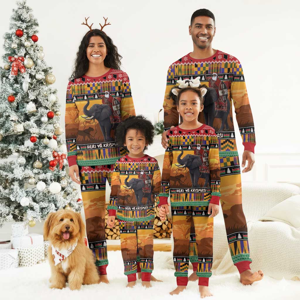 Afro Christmas in Kenya Safari Christmas Pajama Set Black Santa Riding Elephant - African Pride