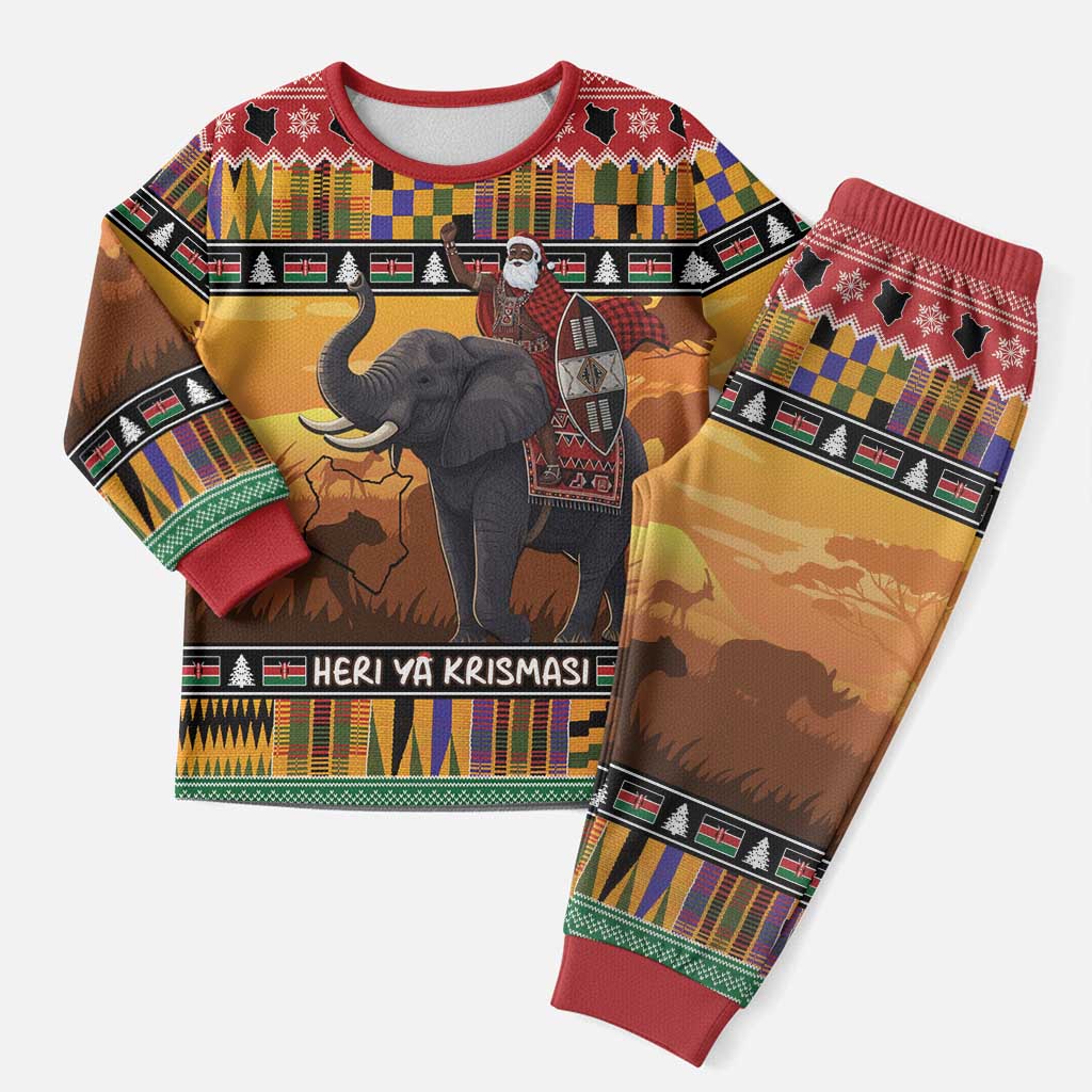 Afro Christmas in Kenya Safari Christmas Pajama Set Black Santa Riding Elephant - African Pride
