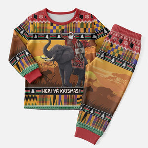 Afro Christmas in Kenya Safari Christmas Pajama Set Black Santa Riding Elephant - African Pride