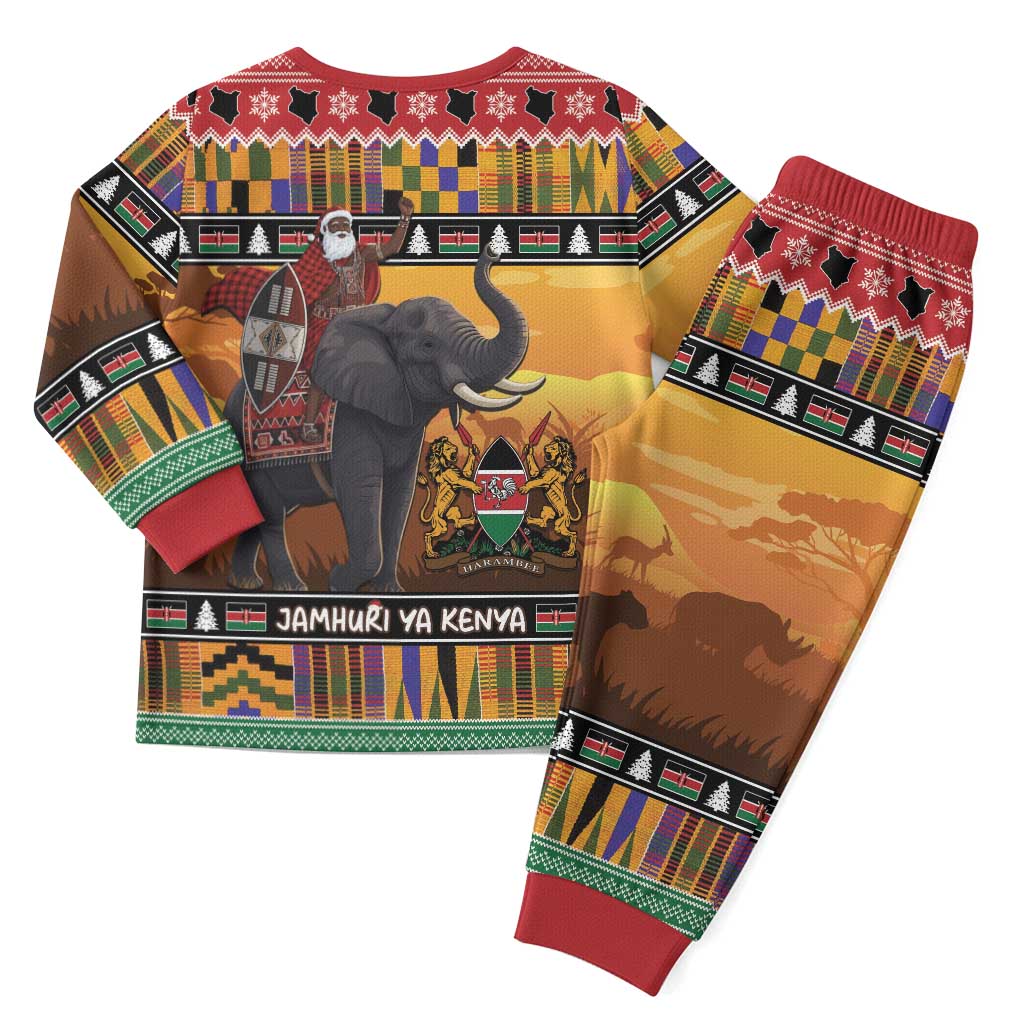 Afro Christmas in Kenya Safari Christmas Pajama Set Black Santa Riding Elephant - African Pride