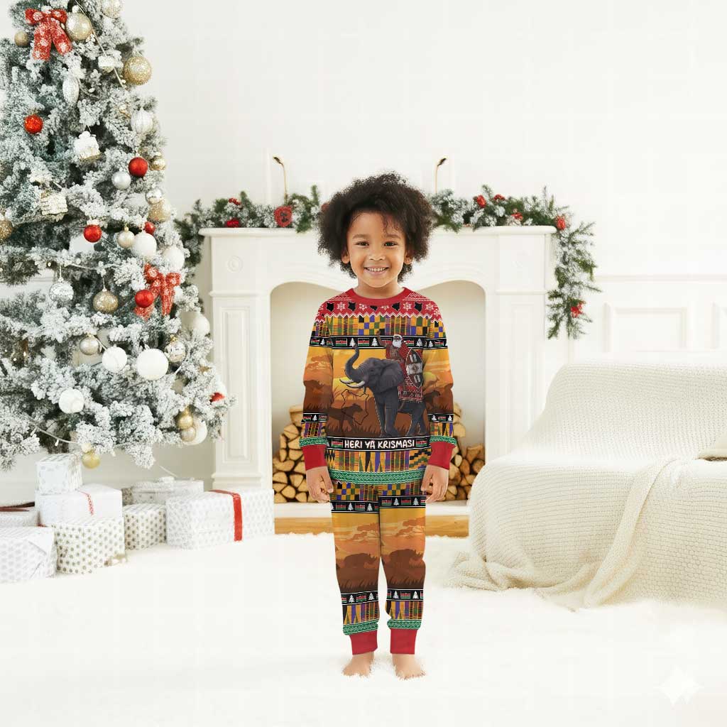 Afro Christmas in Kenya Safari Christmas Pajama Set Black Santa Riding Elephant - African Pride