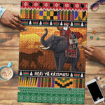 Kenya Safari Christmas Puzzle Black Santa Riding Elephant - Heri ya Krismasi