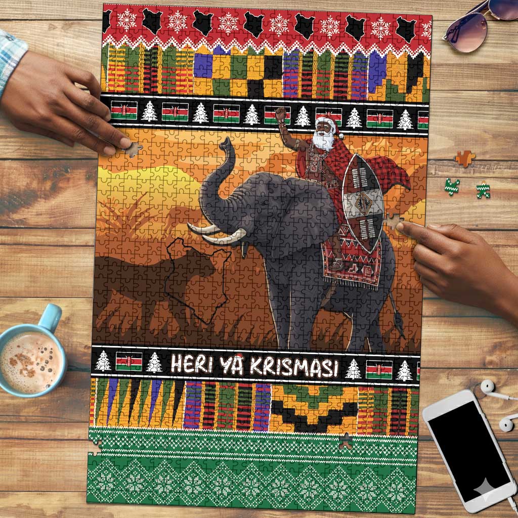 Kenya Safari Christmas Puzzle Black Santa Riding Elephant - Heri ya Krismasi