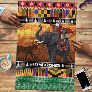 Kenya Safari Christmas Puzzle Black Santa Riding Elephant - Heri ya Krismasi