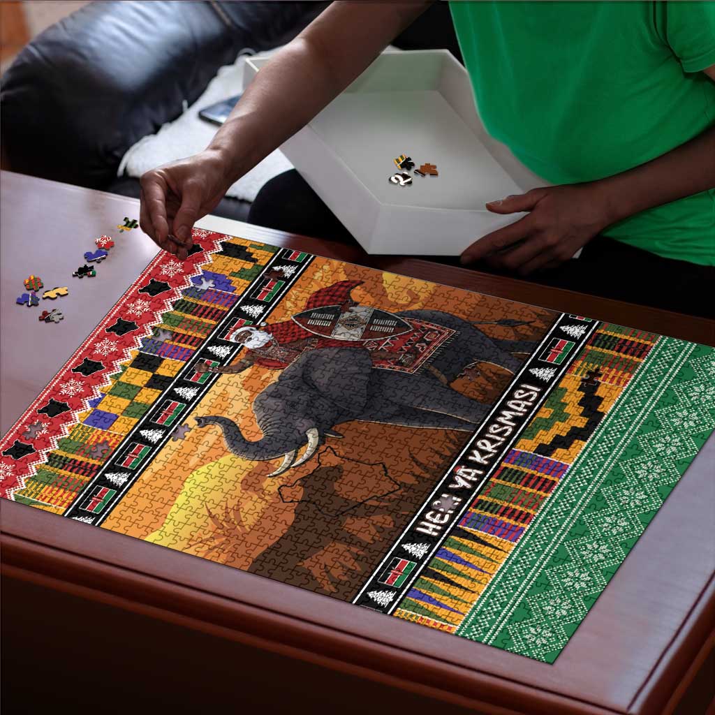 Kenya Safari Christmas Puzzle Black Santa Riding Elephant - Heri ya Krismasi