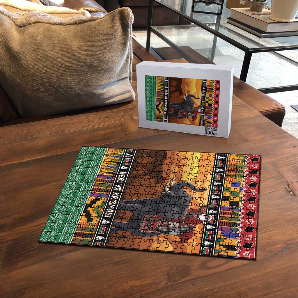 Kenya Safari Christmas Puzzle Black Santa Riding Elephant - Heri ya Krismasi