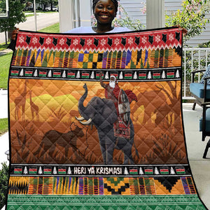 Afro Christmas in Kenya Safari Quilt Black Santa Riding Elephant - African Pride