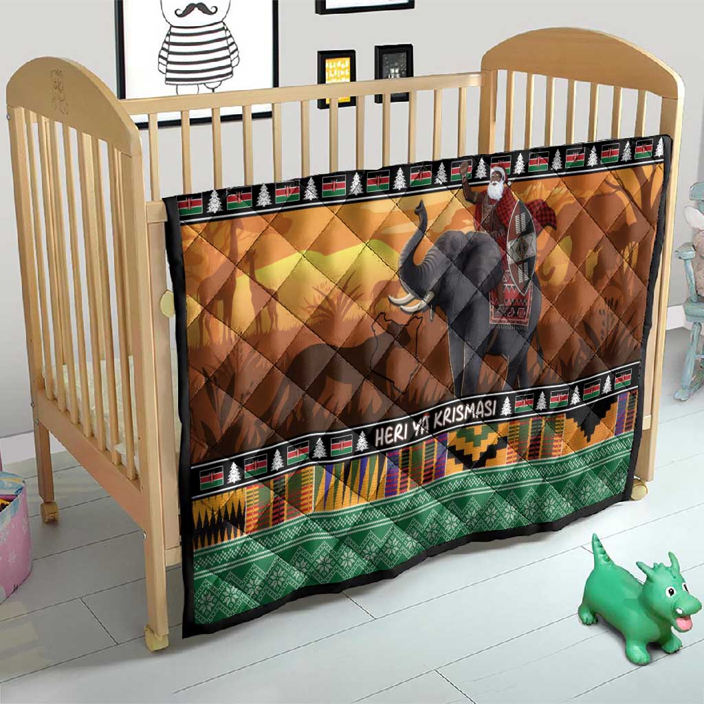 Afro Christmas in Kenya Safari Quilt Black Santa Riding Elephant - African Pride