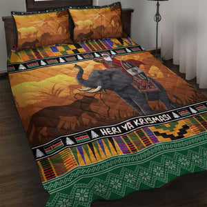 Afro Christmas in Kenya Safari Quilt Bed Set Black Santa Riding Elephant - African Pride