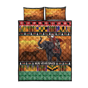 Afro Christmas in Kenya Safari Quilt Bed Set Black Santa Riding Elephant - African Pride