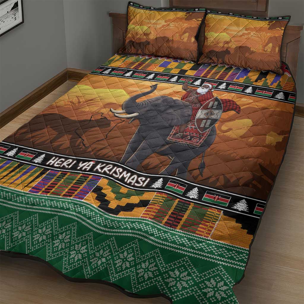 Afro Christmas in Kenya Safari Quilt Bed Set Black Santa Riding Elephant - African Pride
