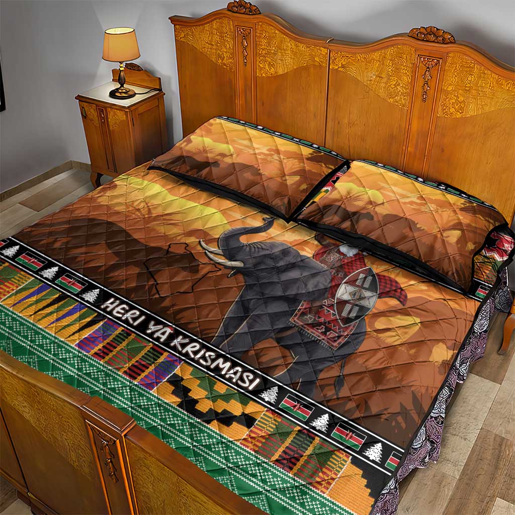 Afro Christmas in Kenya Safari Quilt Bed Set Black Santa Riding Elephant - African Pride