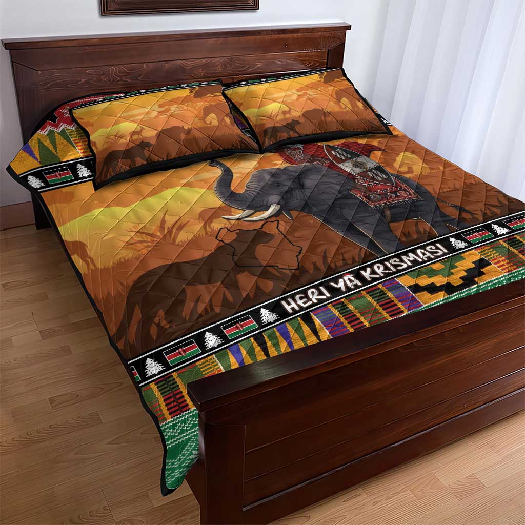 Afro Christmas in Kenya Safari Quilt Bed Set Black Santa Riding Elephant - African Pride