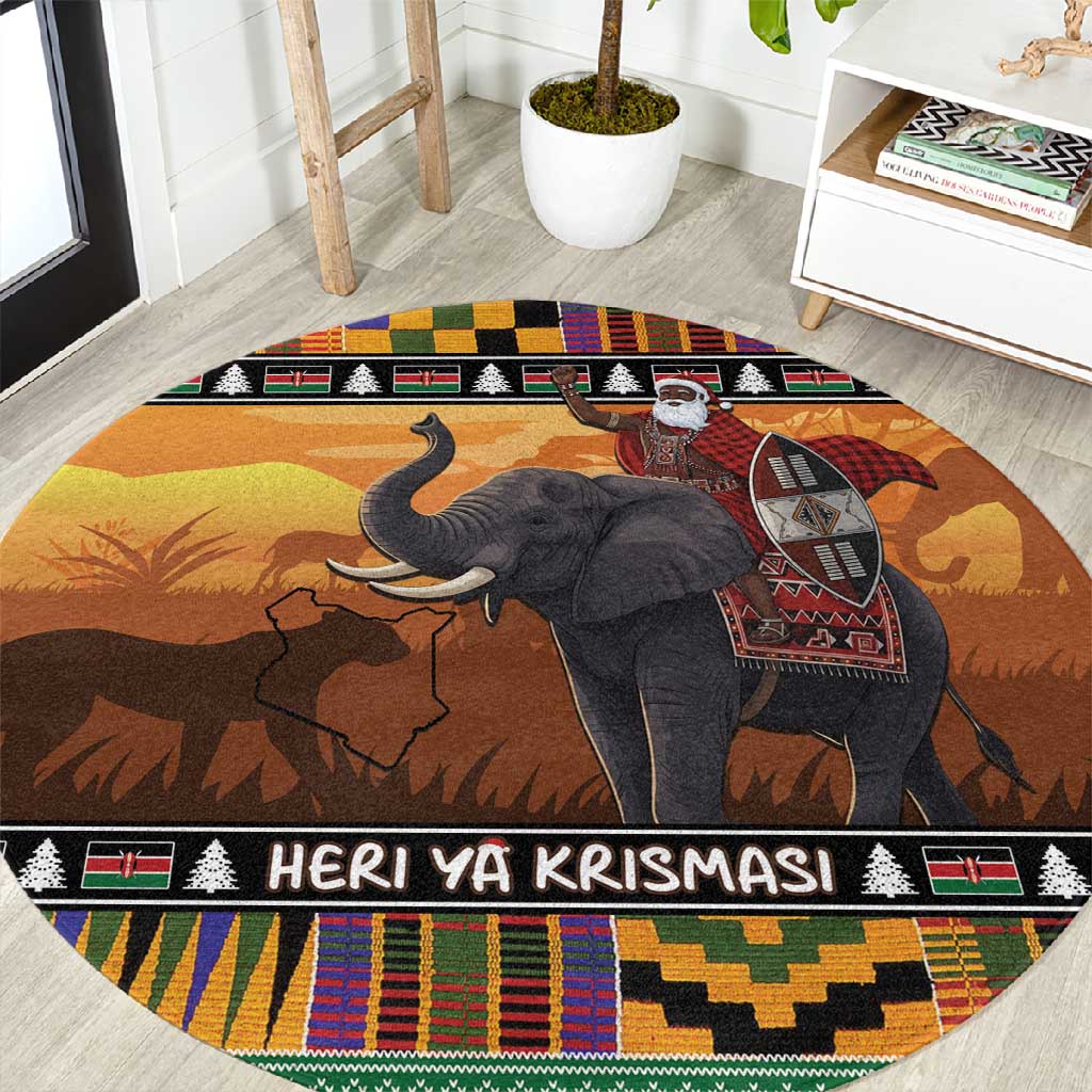 Afro Christmas in Kenya Safari Round Carpet Black Santa Riding Elephant - African Pride