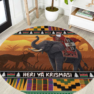 Afro Christmas in Kenya Safari Round Carpet Black Santa Riding Elephant - African Pride