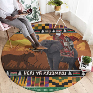 Afro Christmas in Kenya Safari Round Carpet Black Santa Riding Elephant - African Pride