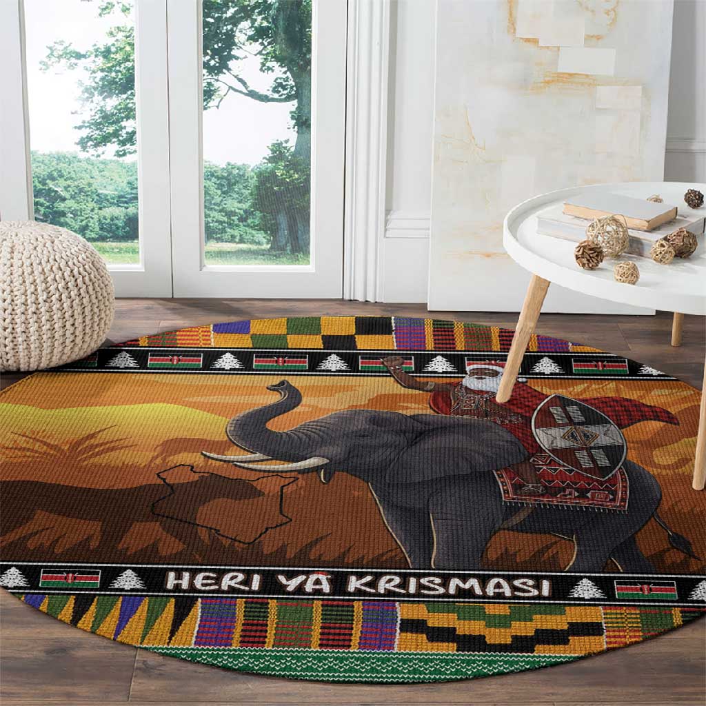 Afro Christmas in Kenya Safari Round Carpet Black Santa Riding Elephant - African Pride