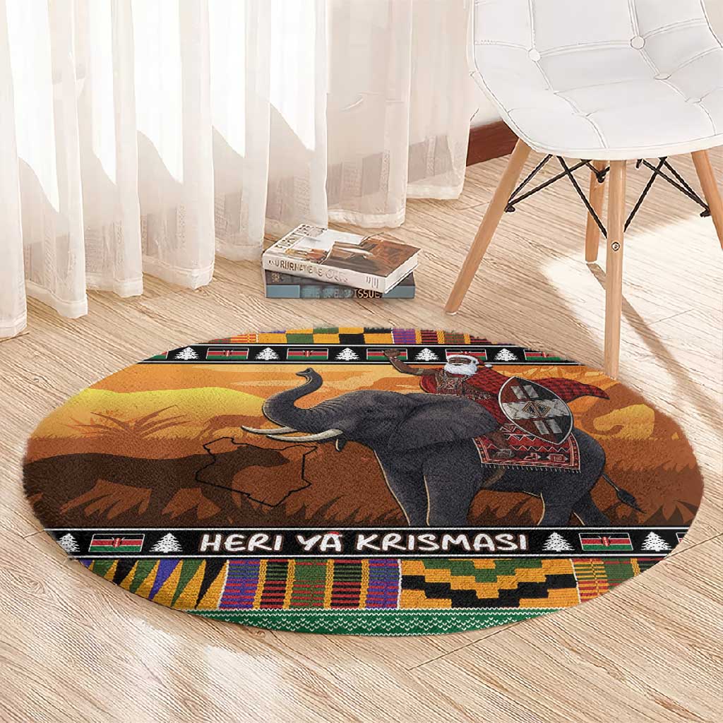 Afro Christmas in Kenya Safari Round Carpet Black Santa Riding Elephant - African Pride