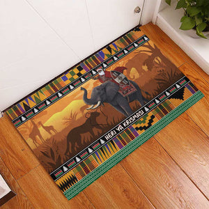 Afro Christmas in Kenya Safari Rubber Doormat Black Santa Riding Elephant - African Pride