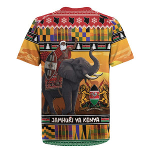 Afro Christmas in Kenya Safari Rugby Jersey Black Santa Riding Elephant - African Pride