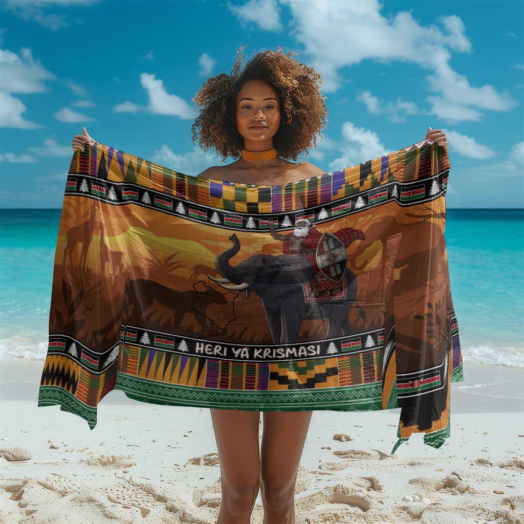 Afro Christmas in Kenya Safari Sarong Black Santa Riding Elephant - African Pride